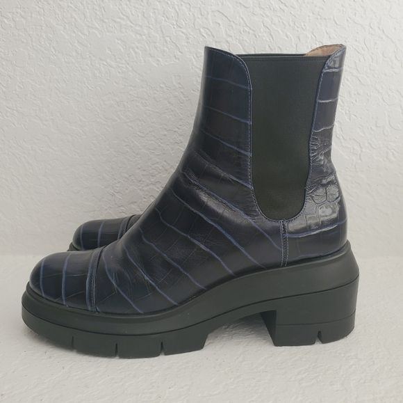 Stuart Weitzman Blue Croc-Embossed Ankle Boots - Picture 3 of 13
